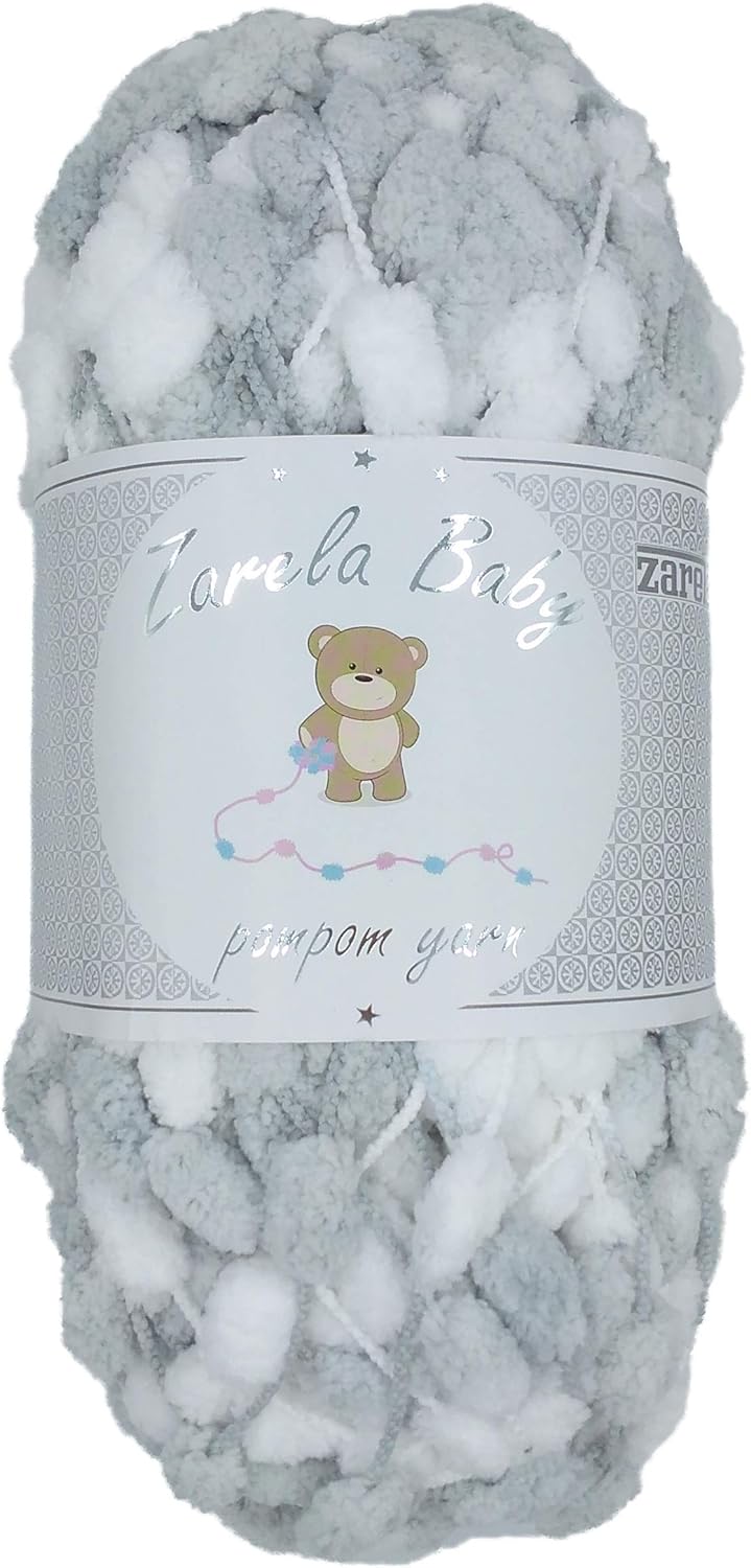Zarela Baby Pom Pom Yarn Wool (02 White Grey) Amazon.co.uk Home & Kitchen