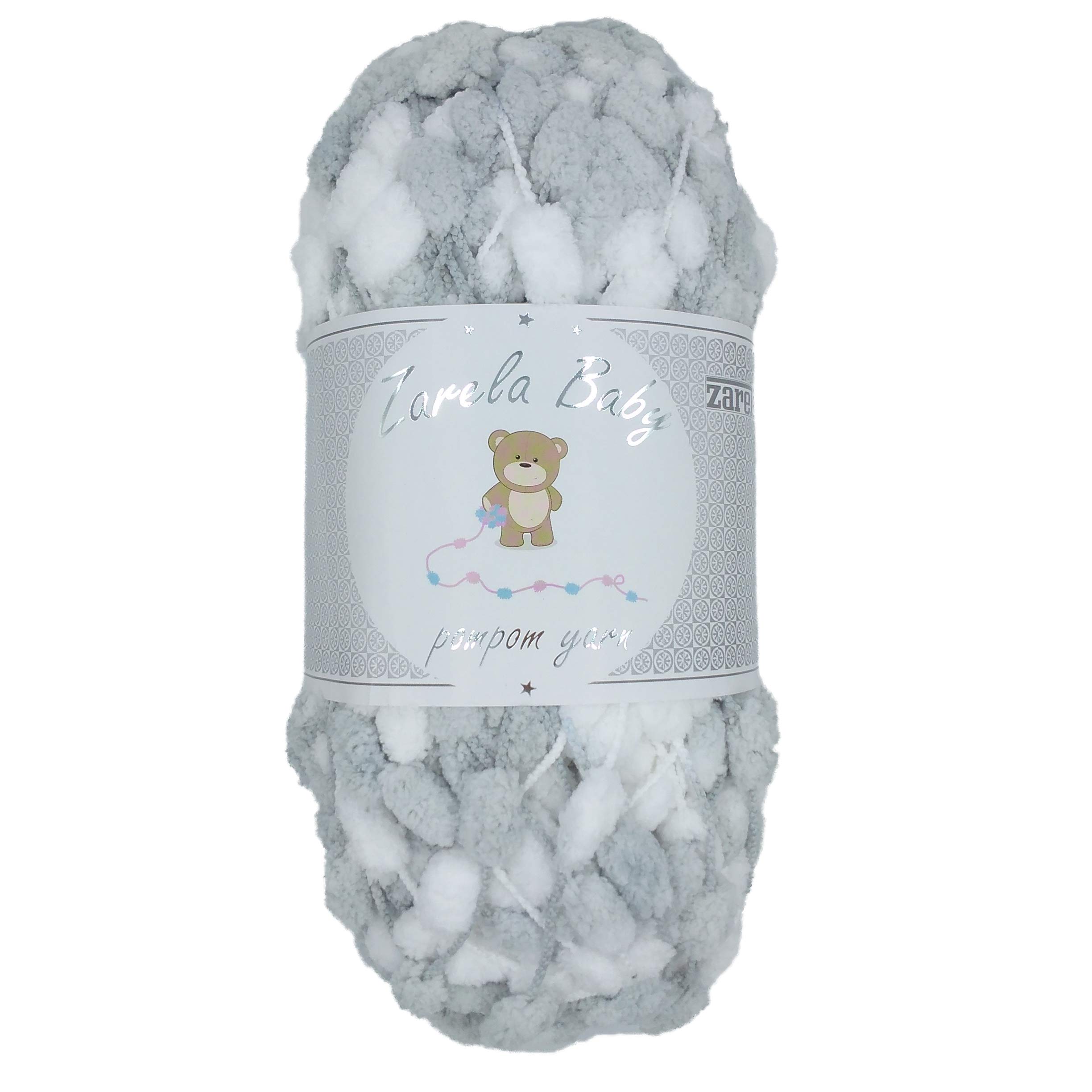 Zarela Baby Pom Pom Yarn Wool (02 White Grey) — image 1