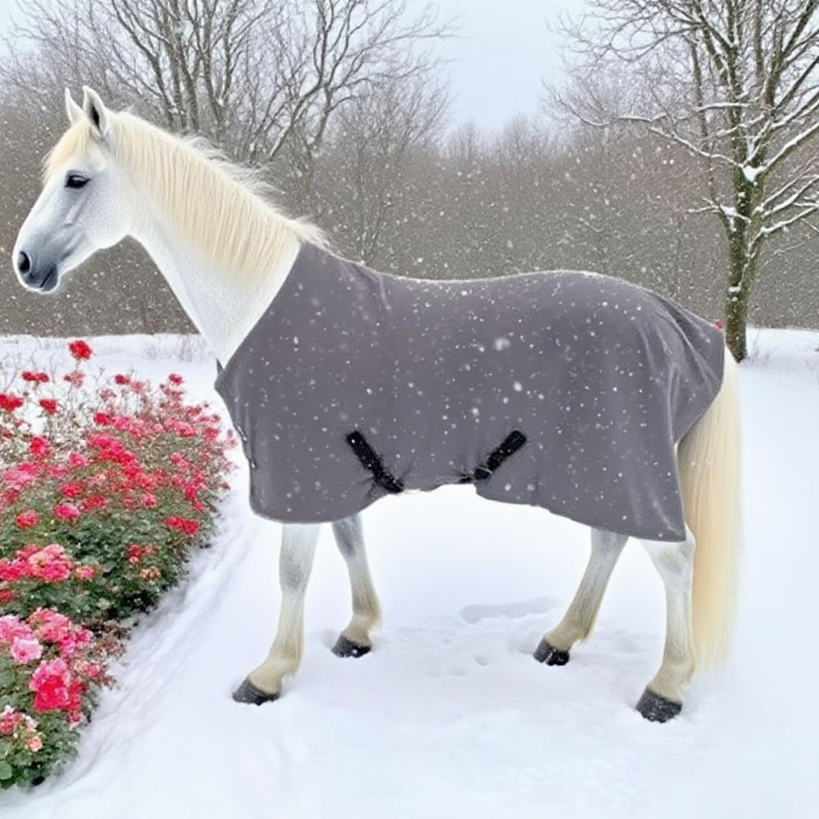 Manta de caballo para invierno de 71x71 pulgadas, mantas de caballo de franela ajustables para clima frío, manta cálida y estable para caballos reales