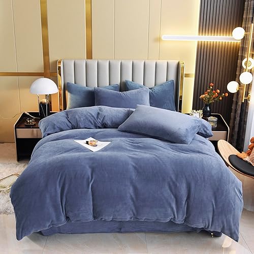 Miniatura 8 de LweiPsqLin Juego de funda de edredón de terciopelo tamaño Queen, funda de edredón de franela sólida, 3 piezas, ultra suave, con cierre de cremallera