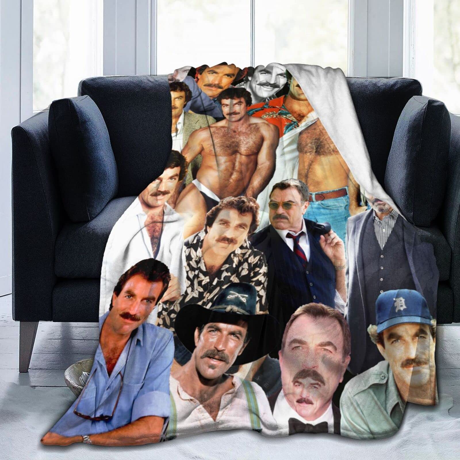 Suehome Blanket Tom Selleck Soft and Comfortable Wool Fleece Throw Blankets for Sofa Office car Camping Yoga Travel Home Decoration Cozy Plush Beach Blanket Gift