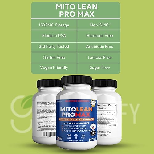 Miniatura 3 de MitoLean ProMax Suplemento de máxima fuerza, 60 cápsulas, todos los ingredientes naturales, sin azúcar, vegano, sin gluten, fabricado en Estados