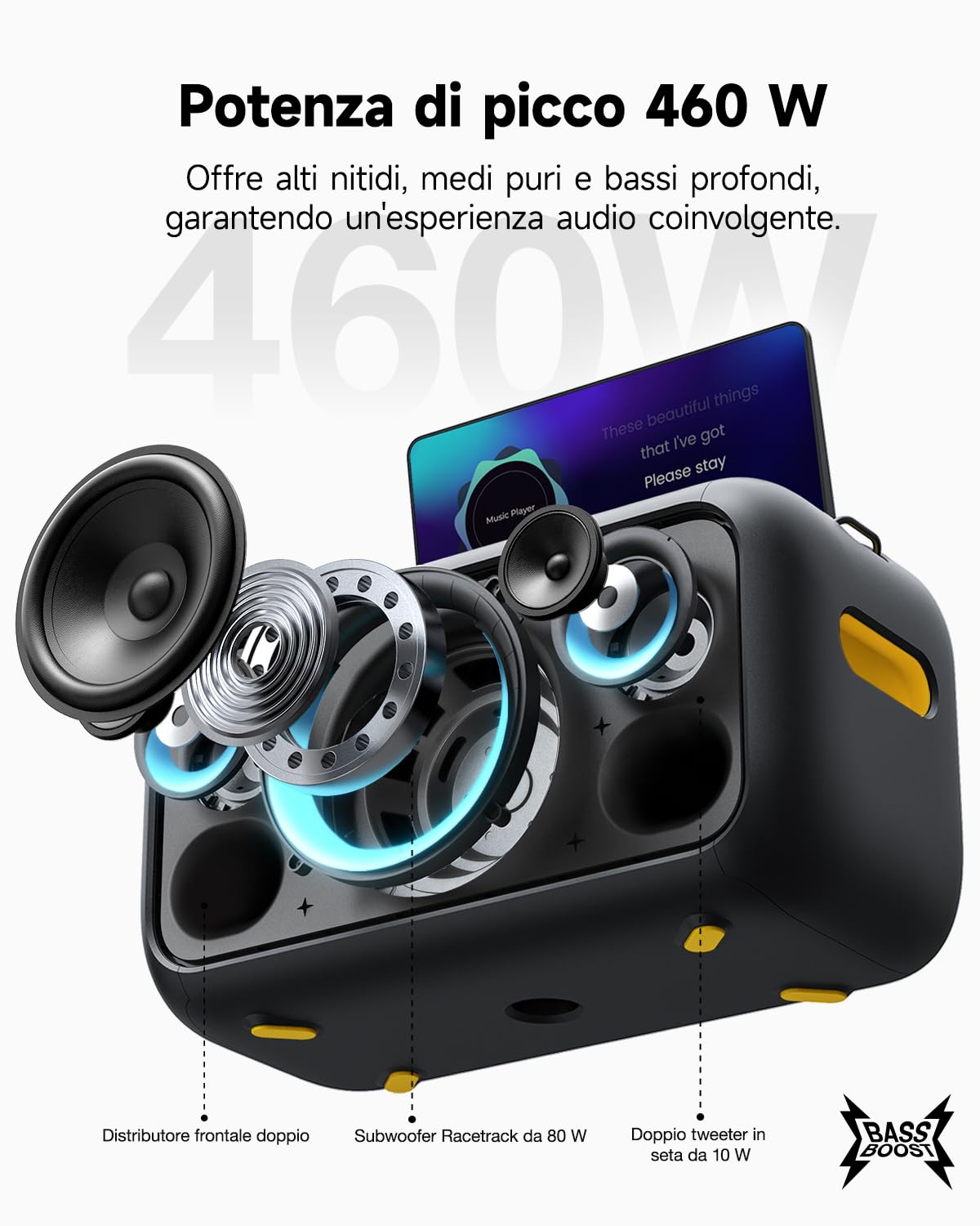 Ikarao Break X1 Macchina Karaoke con Schermo Touch 13,3", Altoparlante Bluetooth 800W, 2 Microfoni Wireless e Luci LED – Perfetta per Feste, Serate in Famiglia ed Eventi con Design Moderno