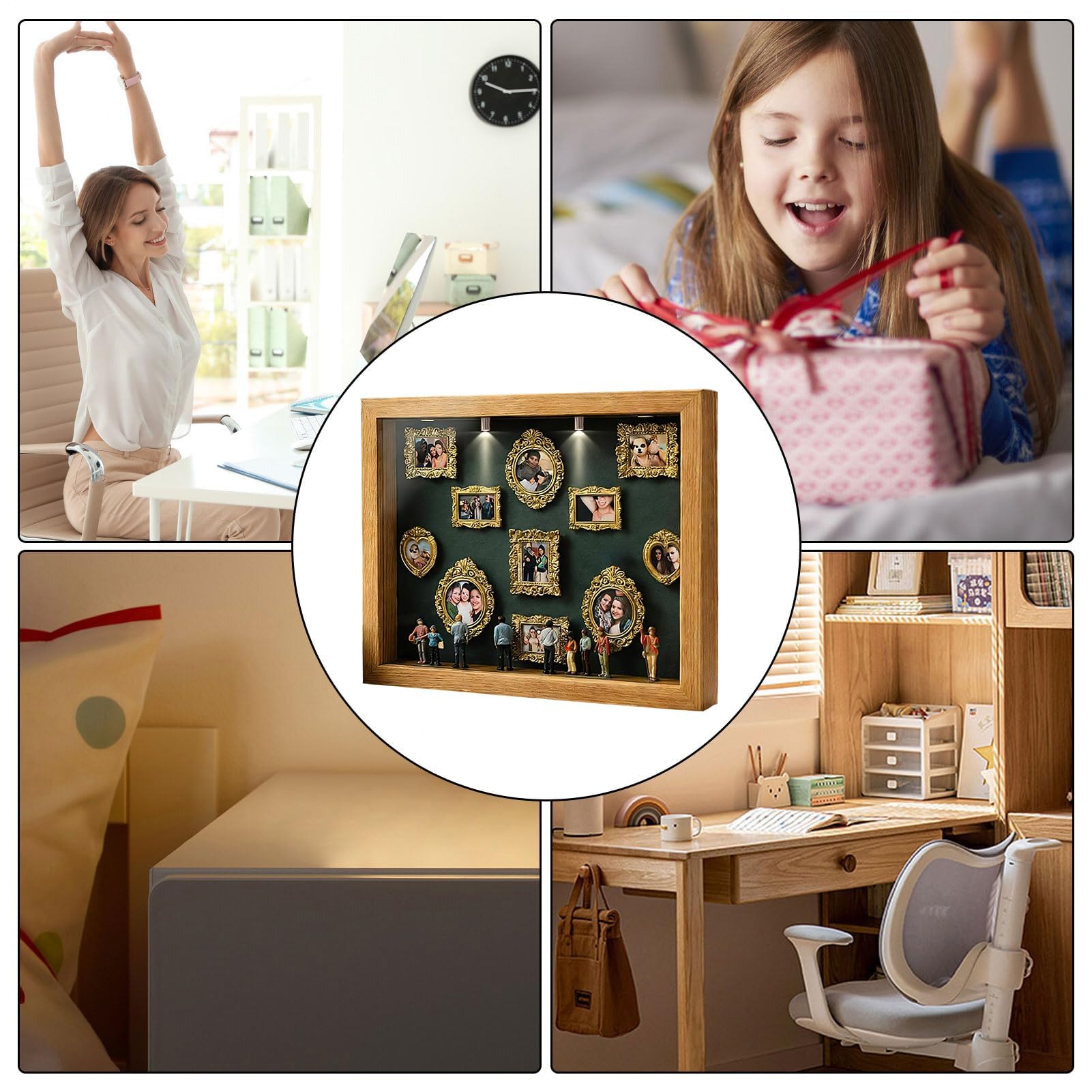 Miniaturowa gablotka muzealna, Muzeum DIY Cień Ramki Wielokolorowe Na Wesela Urodziny Wakacje Mieszkanie Salon(Wood)