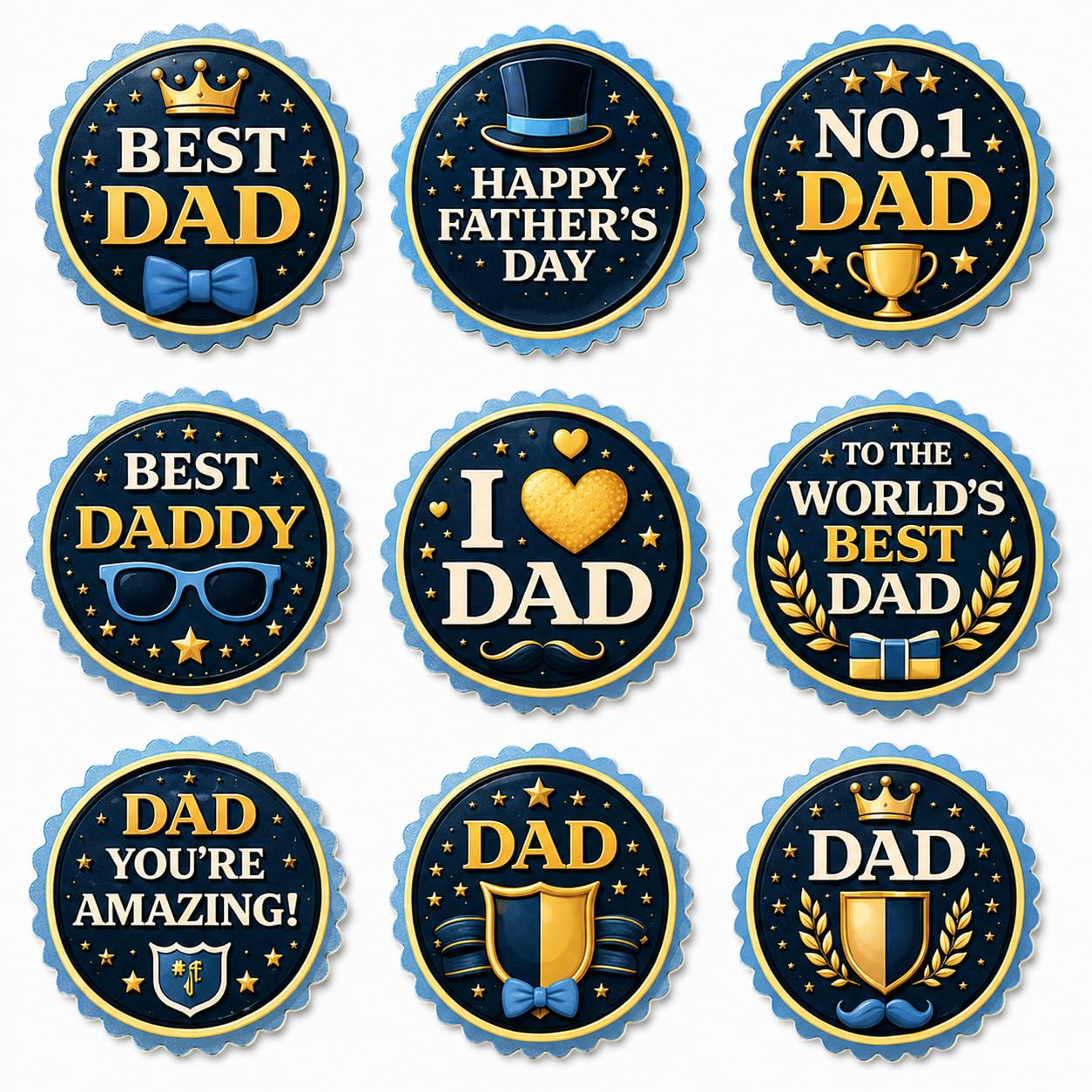 Happy Father's Day Stickers for DIY Crafts & Card Making, Adhesive Round Labels, Gift Tags for Presents, Hat Beard Letters Art Decal for Greeting Cards, Gift Bag, Cupcake Dessert Decoration