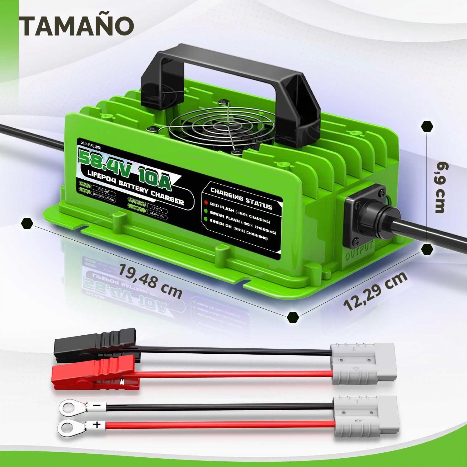 58,4V 10A Cargador de batería LiFePO4 para baterías Recargables de Ciclo Profundo de fosfato de Hierro y Litio de 48V (51,2V)