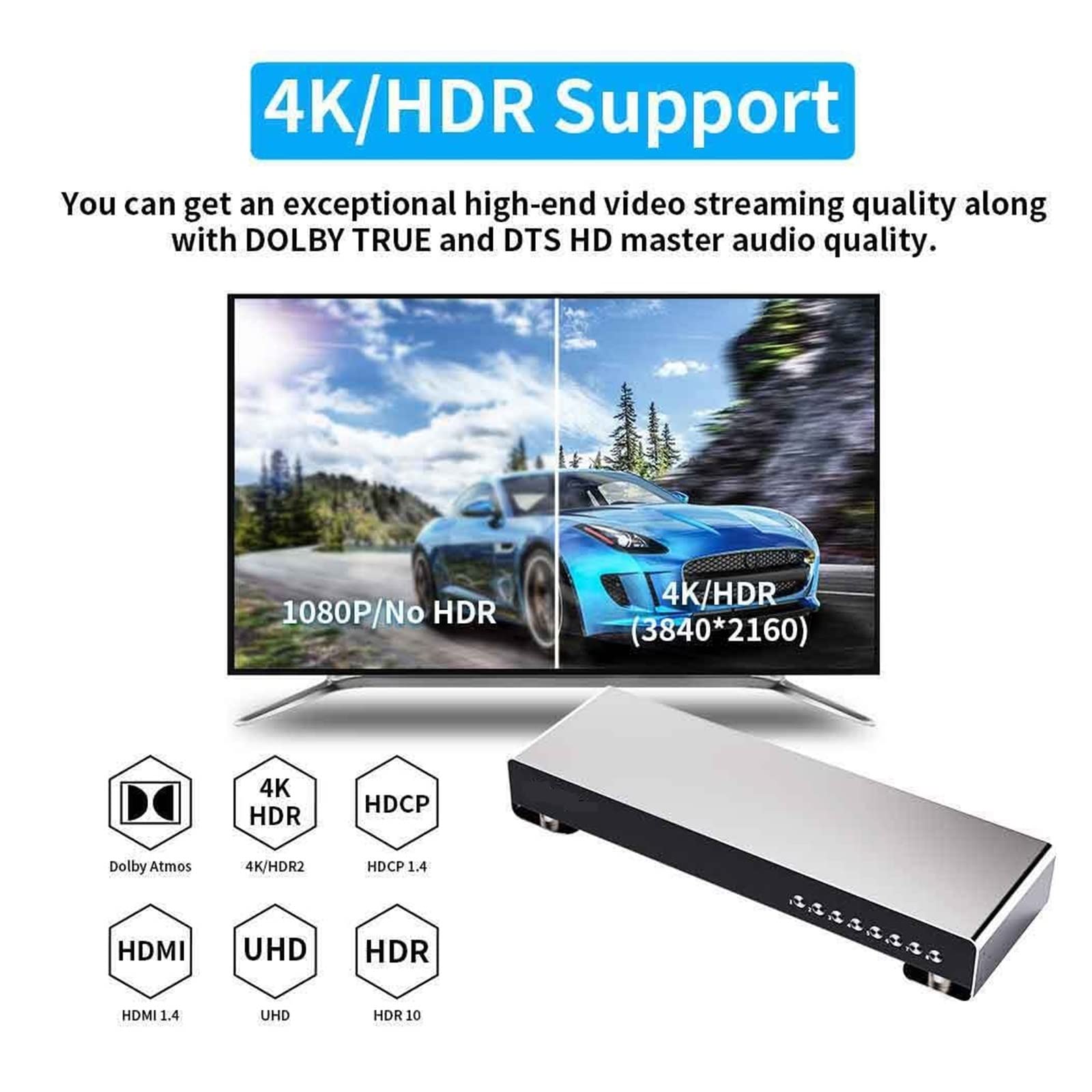HDMI-Switch-Splitter, 4K HDMI Switch 8 In 1 Out Video Switcher 8 Ports for Host Laptop PS3/4/5 Xbox Sharing Monitor TV Projektor Einfach einzurichten