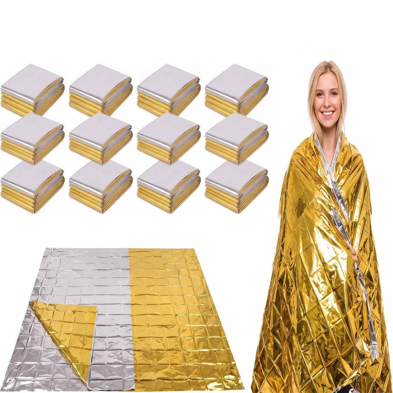 Ufuzon Emergency Use PE Thermal Blanket –12 Pieces, Camping