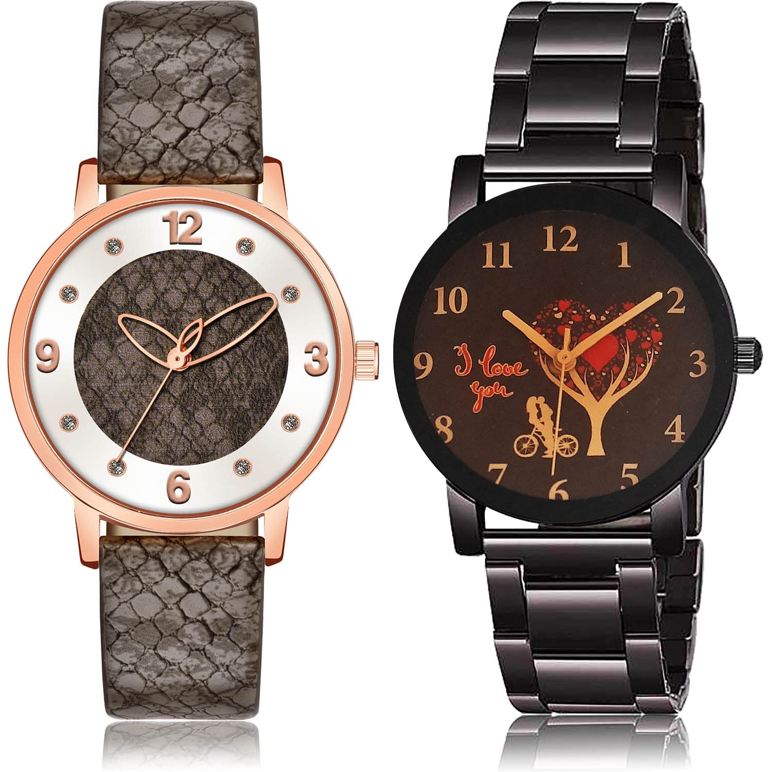 NEUTRON Party Wedding Simple Casual and I Love You Chain Analog Grey and Black Color Dial Girls Watch - GM365-GCPL17 (Pack of 2)