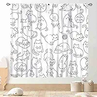 Cortinas de gato para quarto, desenho animado adorável gatinho kawaii gato animais coloridos engraçados cortinas de janela tratamentos para sala de estar cozinha banheiro 2 painéis, 107 x 114 cm