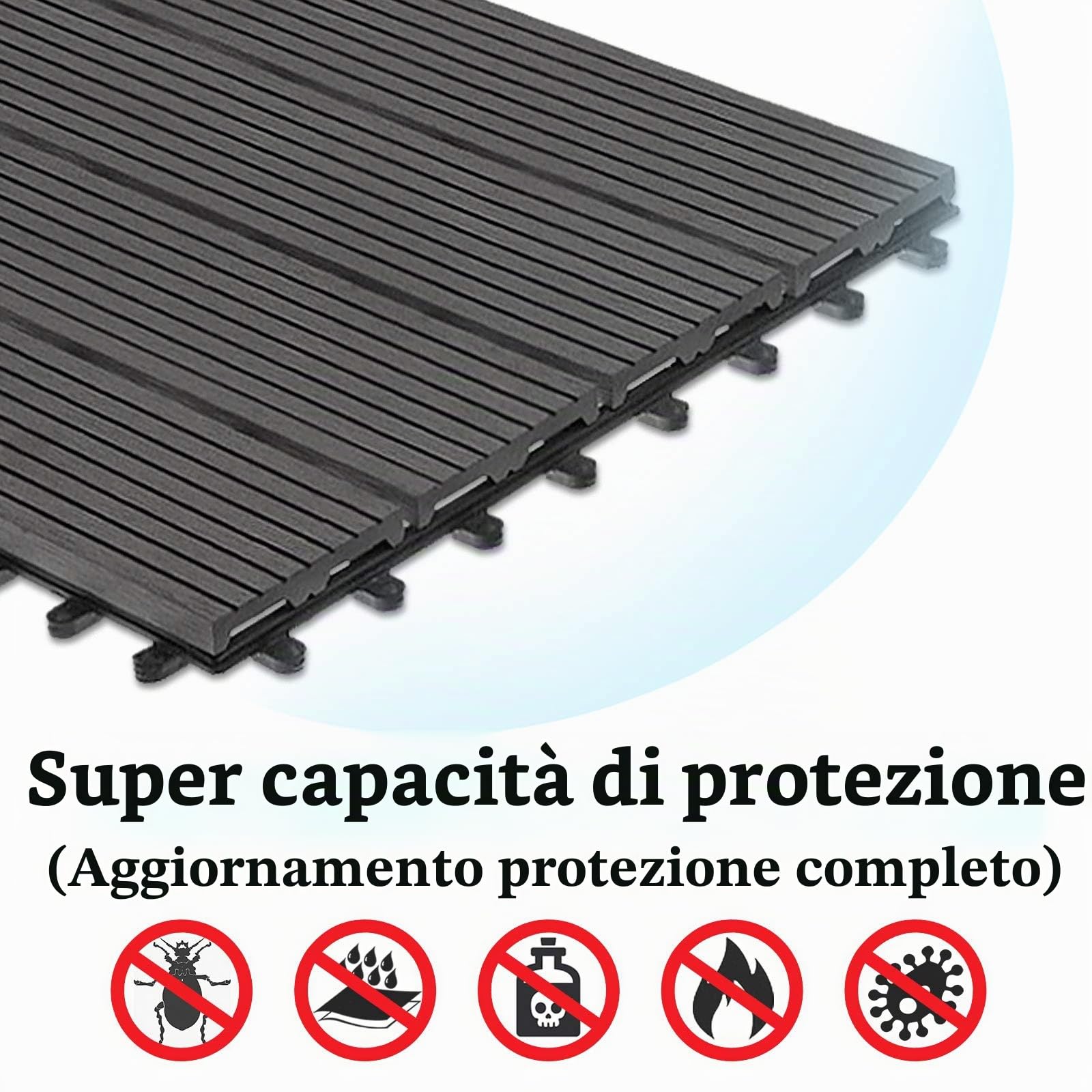 UISEBRT 6 piastrelle per terrazze, in WPC, 30 x 60 cm, effetto legno, con drenaggio (6 pezzi, 30 x 60 cm, 1 m², antracite)