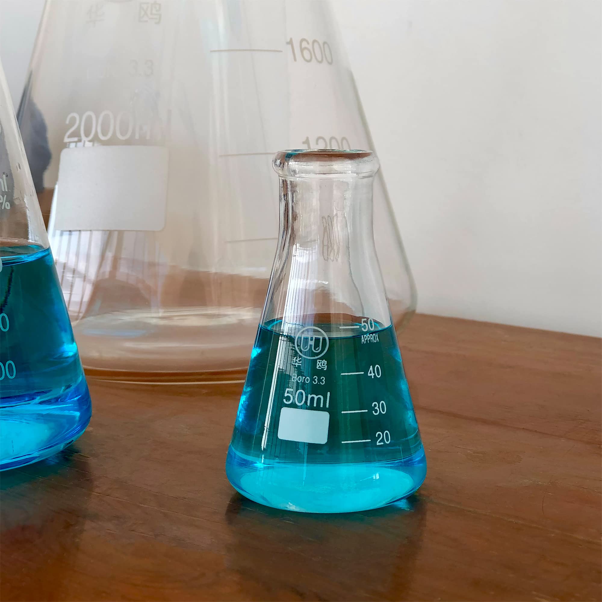 50ml Glass Erlenmeyer Flask Set, Narrow Mouth Graduated Flasks, 3.3 Borosilicate Glass, Ideal for Laboratory, Classroom or Home Use, HUAOU, Pack of 6 — Amazon image 8