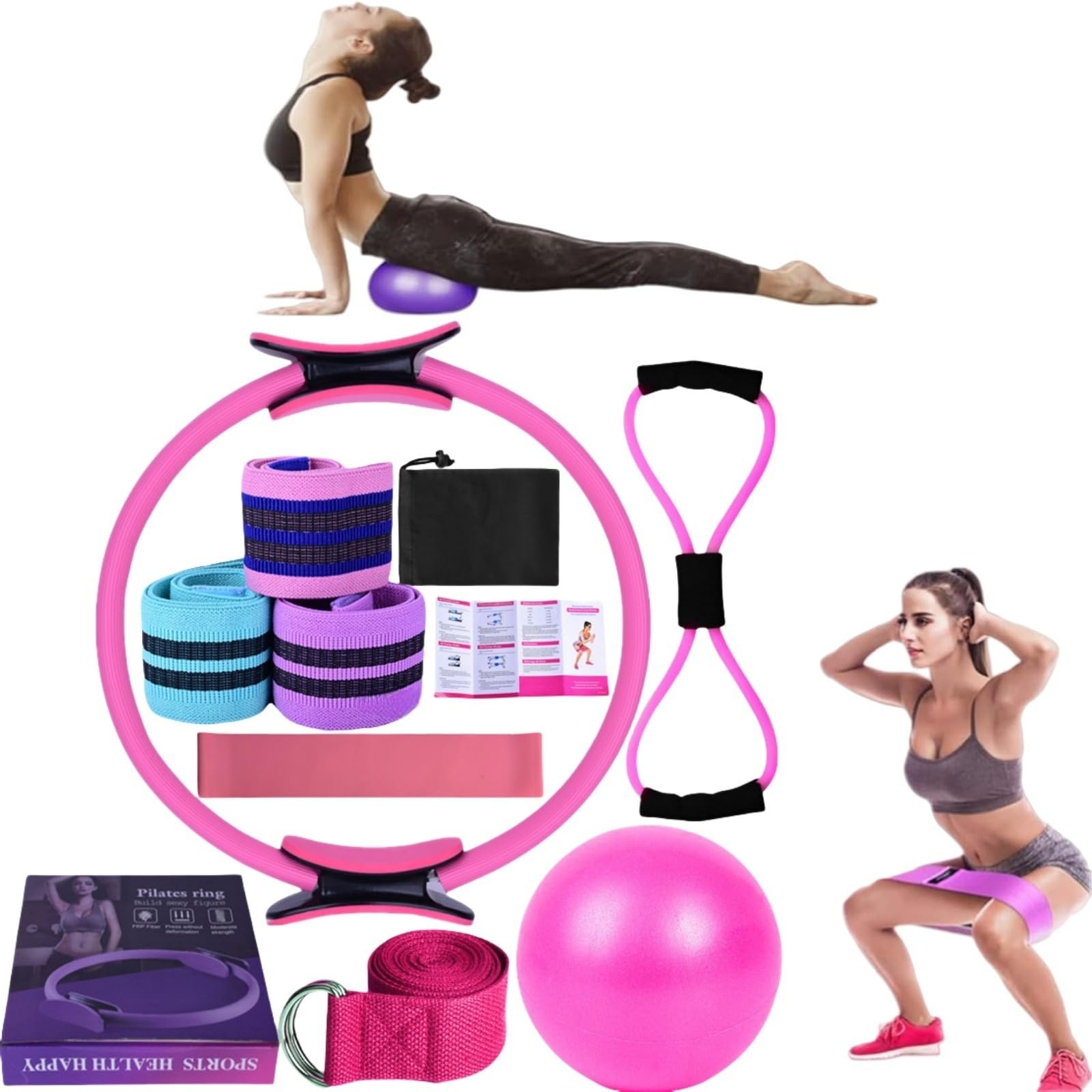 Générique Ensemble Pilates Yoga 11 Pièces — Kit Pilates Maison, Kits de Yoga et Pilates, Pilates Accessoires, Bande de Résistance pour Pilates, Anneaux de Pilates pour Jambes, Bras et Cuisses