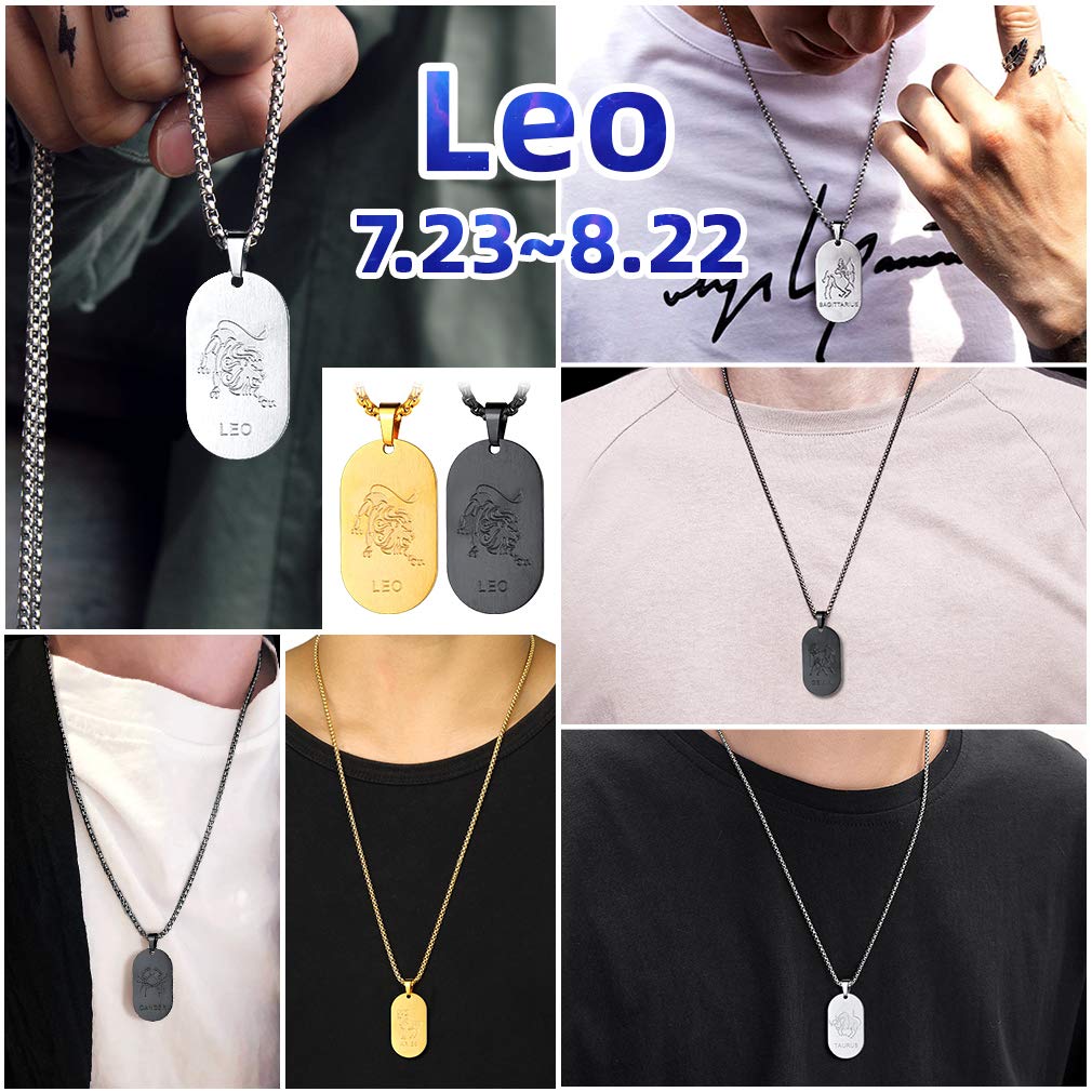 FaithHeart Collier Signe Astrologique Homme Plaqué Or, Pendentif Plaque Militaire Zodiaque Personnalisable avec Chaîne 3mm Réglable de 55+5cm