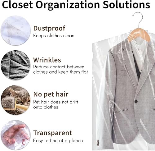 Vista 11 de 20 bolsas de plástico para ropa de 60 pulgadas, bolsas de limpieza en seco, bolsas de lavandería, fundas transparentes para colgar ropa