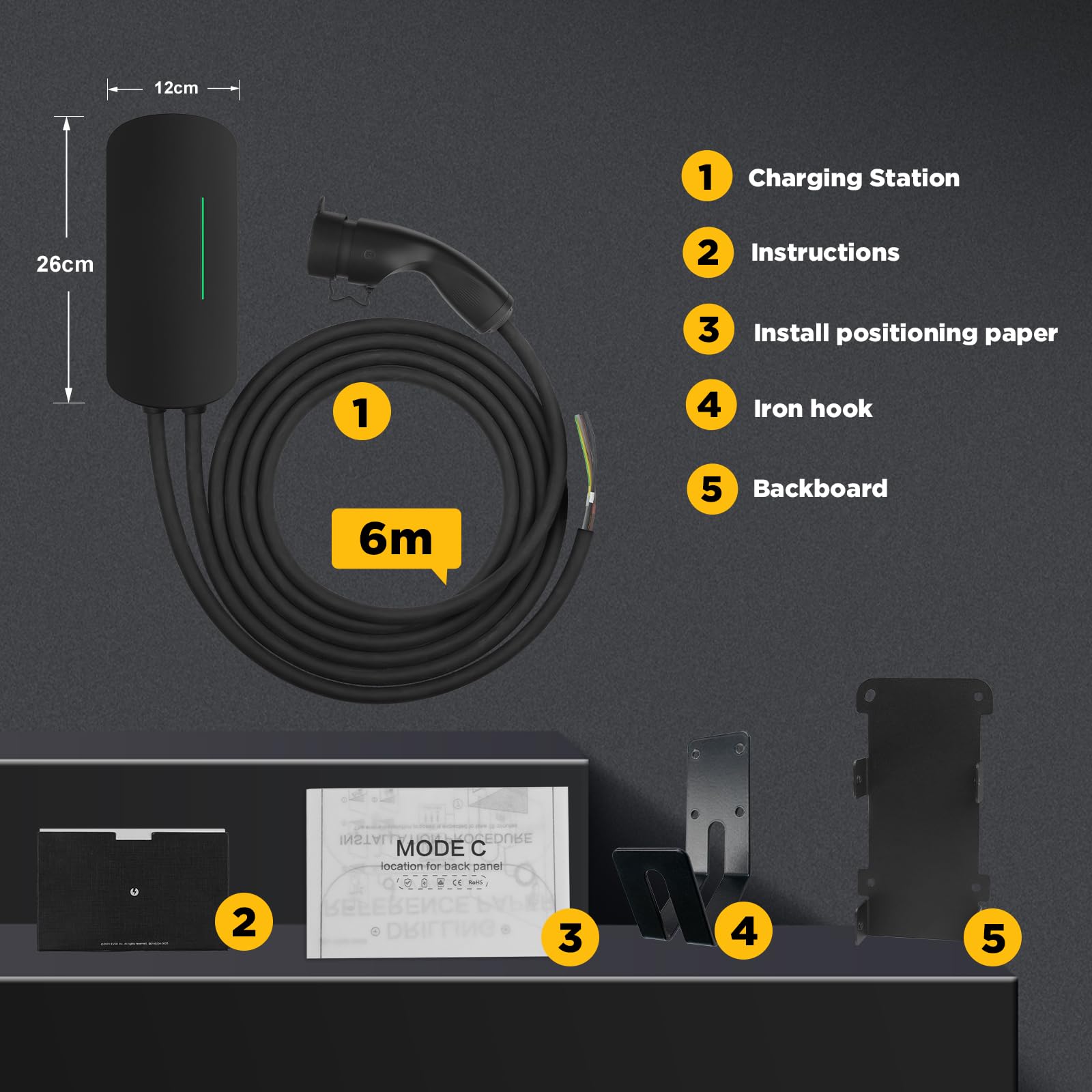Morec Station de Recharge pour véhicule électrique Wallbox 7KW Type 2, Chargeur de Voiture électrique monophasé avec câble de Charge de 6M