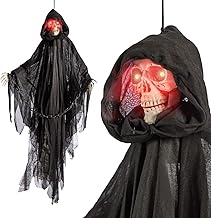 Global Gizmos 47929 Hanging Skeleton Decoration/Light, Sound & Shaking Effects/Button & Sound Activated / 100cm Height/Skeleton Halloween Animatronics