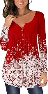 CHICZONE Womens Tunic Tops Plain Pleated V Neck Buttons Up B