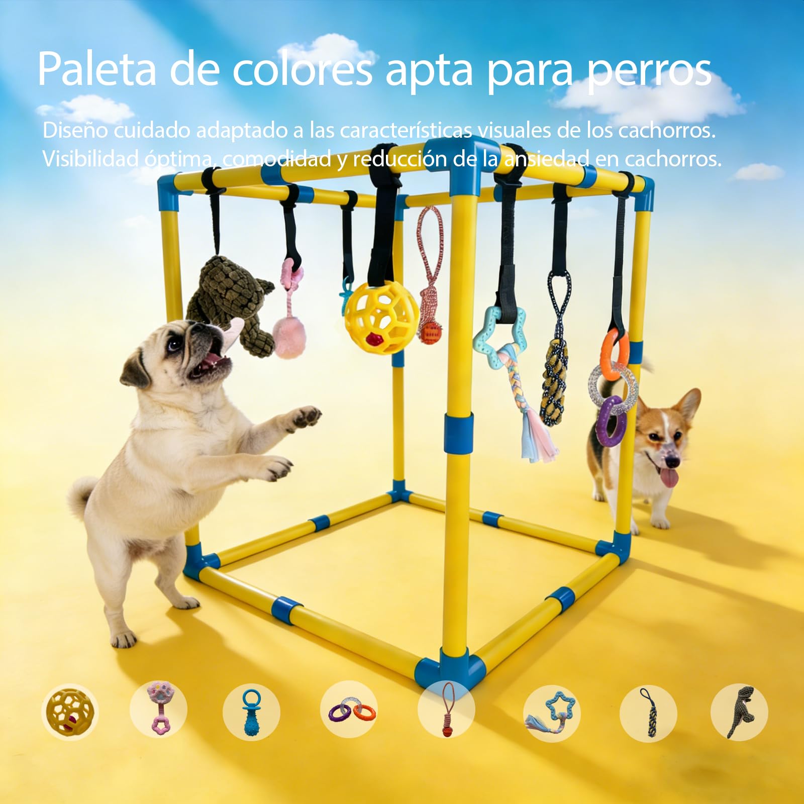 Gimnasio de juego para cachorros, con 9 juguetes interactivos para perros, juguetes de enriquecimiento para cachorros para mantenerlos ocupados, 24 x 24 x 24 pulgadas, juguetes para mascotas