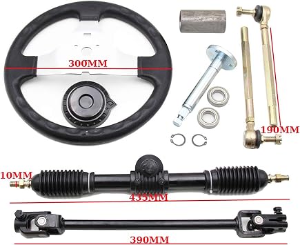 PRO BAT 300mm/11.8 Handle Steel Kit 420mm/16.5 Gear Rack Pinion Adjustable Shaft Set for Go Kart Golf UTV 110cc 125cc 140cc 150cc Buggy