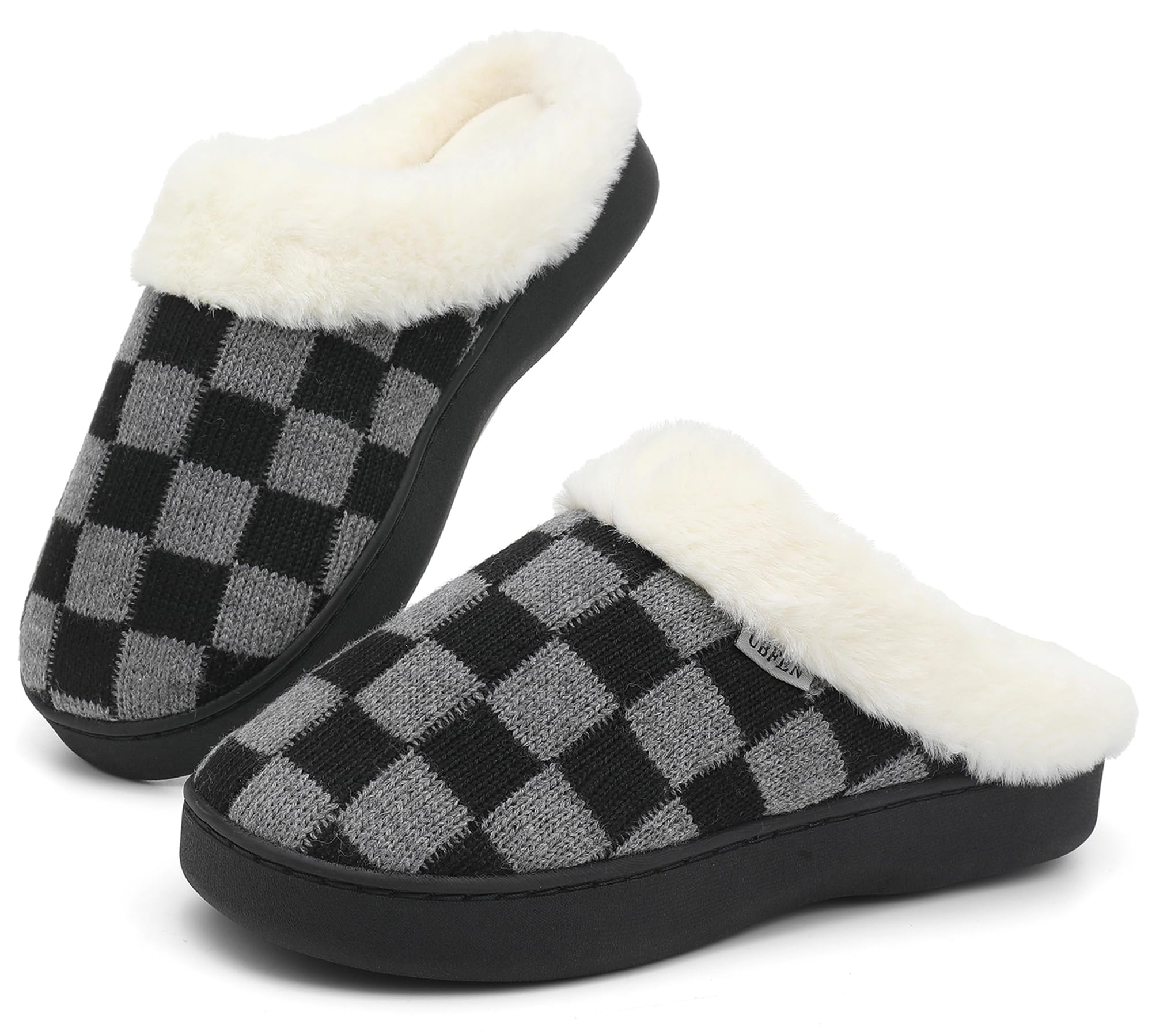 UBFEN Womens Slippers Classic Plaid Winter Warm with Memory Foam Fluffy House Shoes Platform Indoor Bedroom