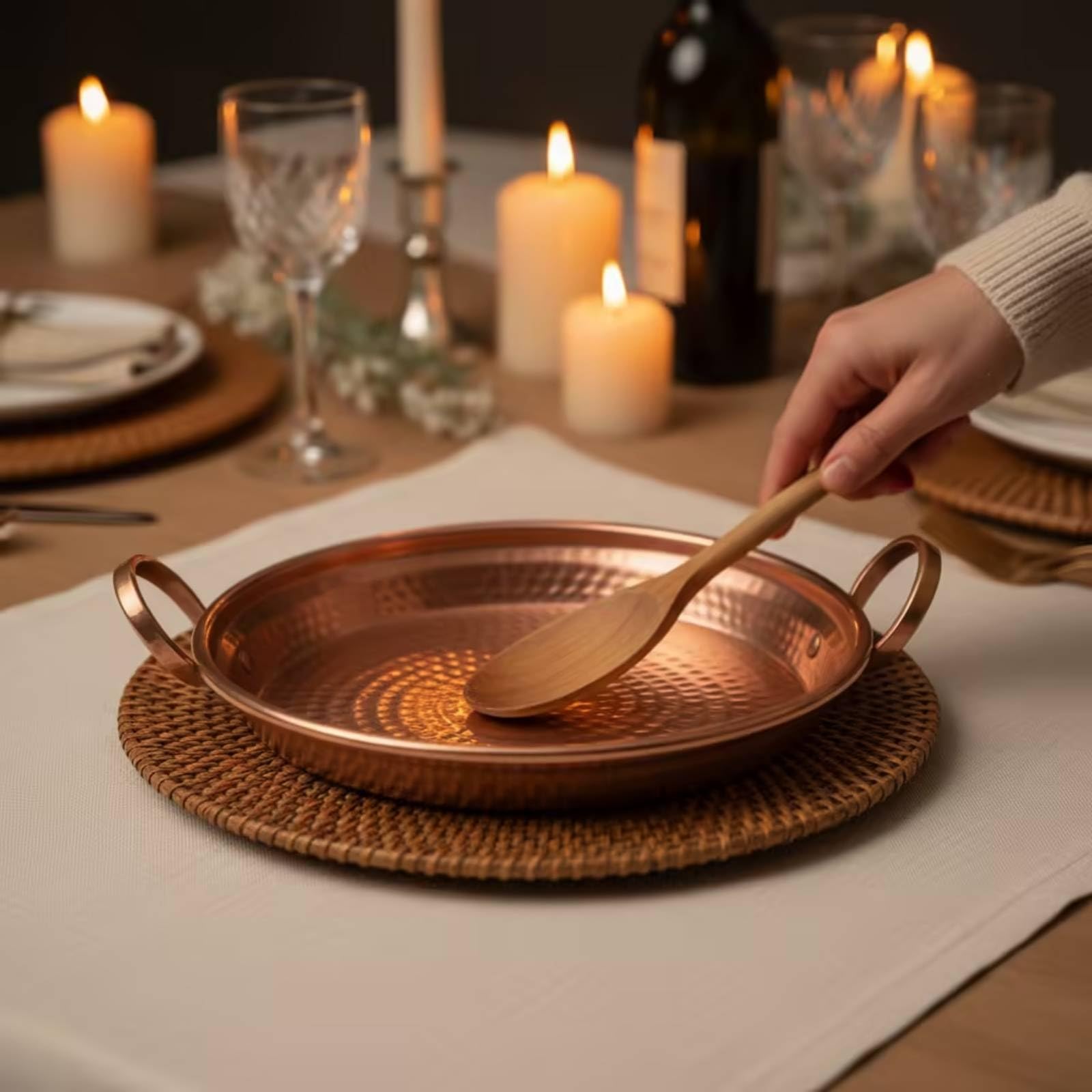Paellera Cobre Martillado Sartén Cobre Multiusos Cazuela con para Cocina, Pequeño 22CM