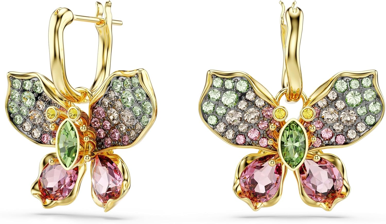 Swarovski Idyllia drop earrings, Mixed cuts, Pavé, Butterfly, Multicolored, Mixed metal finish