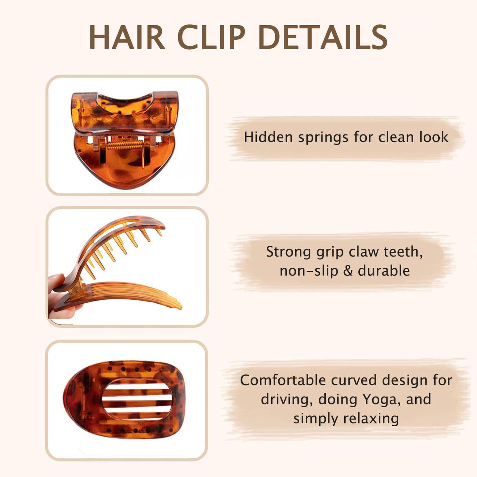mercham 6 PCS Flat Hair Clips for Women Curved Claw Clip with Strong Hold - Image 4