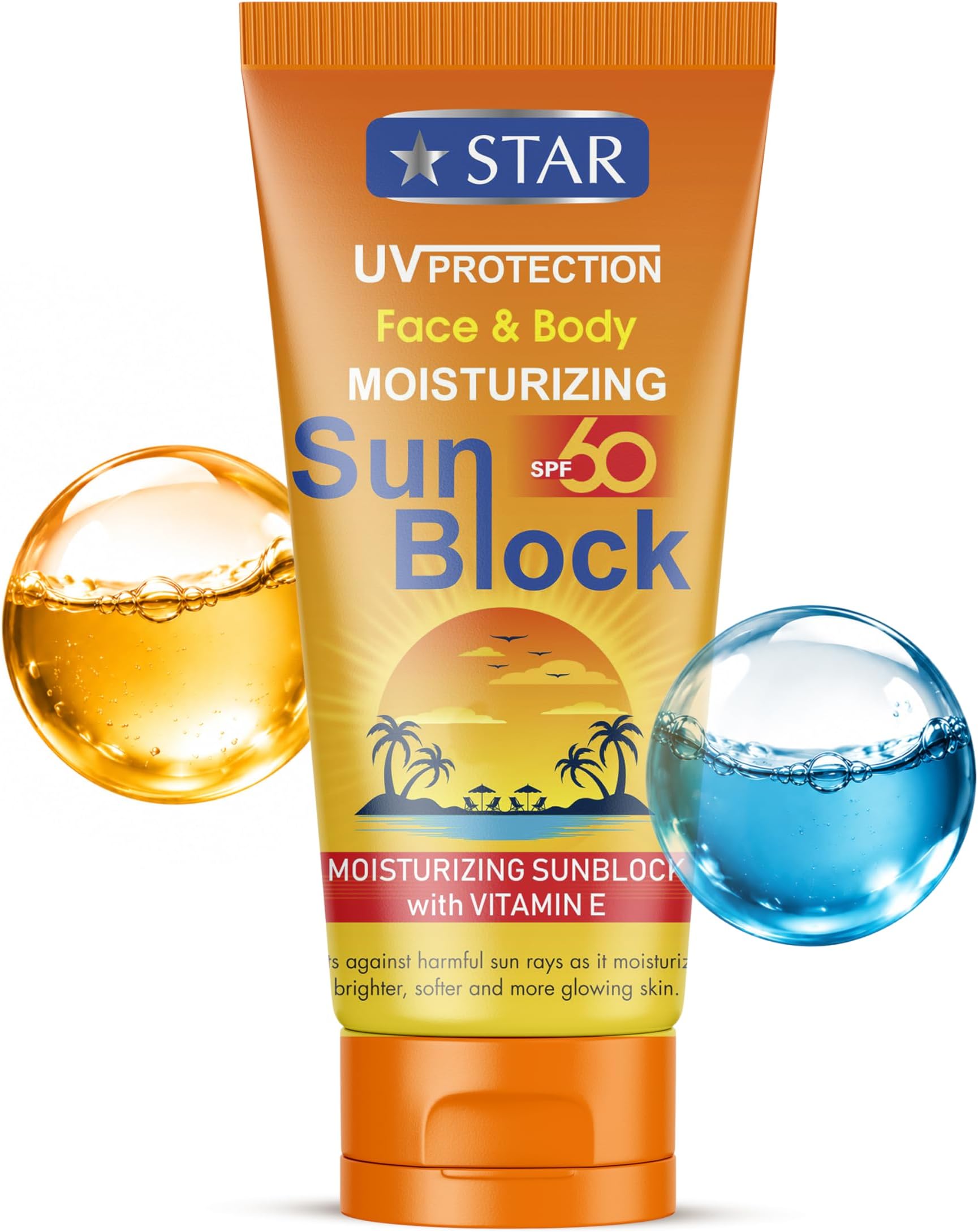 Sunblock Cream for Face & Body SPF 60, Moisturizing Sunscreen with Vitamin E & Zinc Oxide, UVA UVB Broad Spectrum Protection, Lightweight, Non-Greasy, & Rapid Absorbing Sun Cream, 170g
