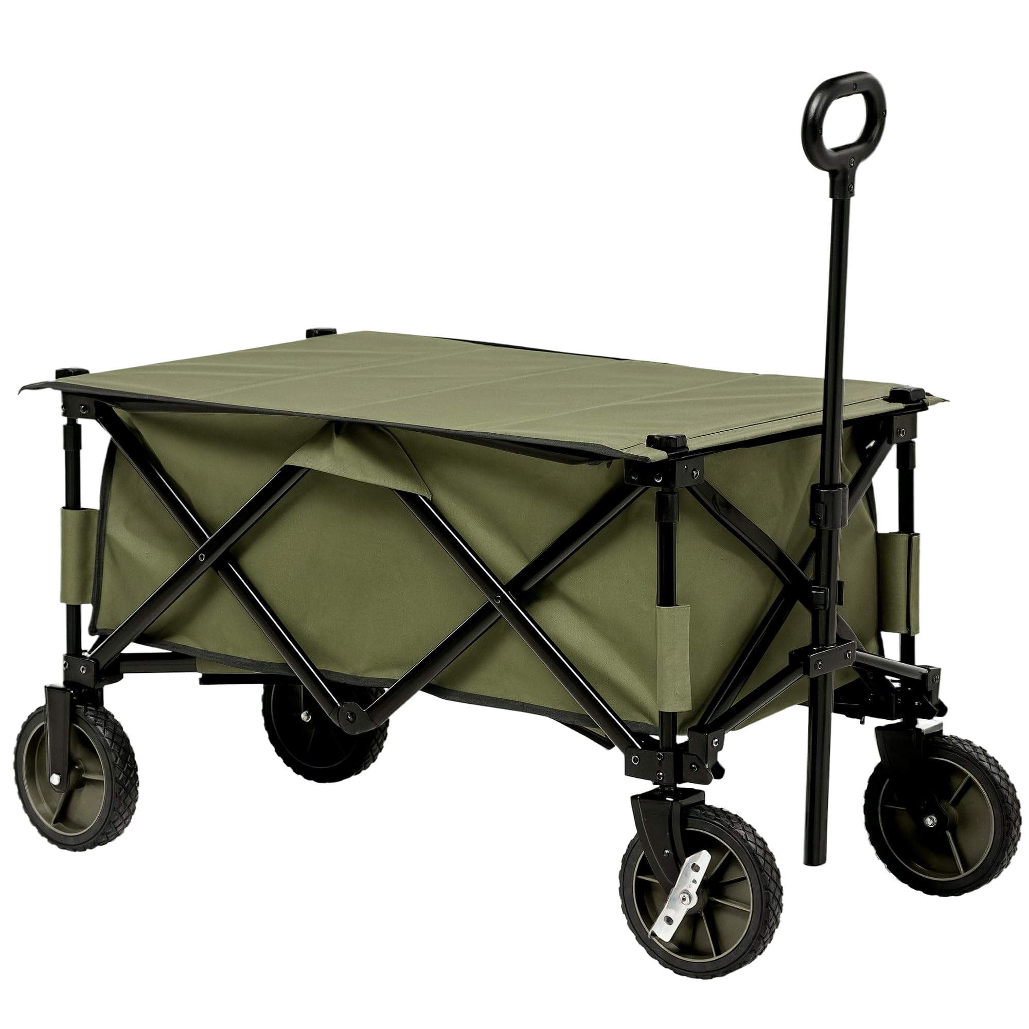 Outsunny Folding Garden Trolley, Cargo Trailer on Wheels, Collapsible Camping Trolley with Collapsible Board, Outdoor Utility Wagon with Steel Frame and Oxford Fabric, Green โ image 1