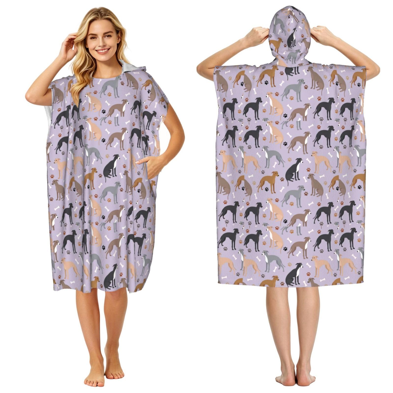 Poadnly Italian Greyhound Dog Bones And Paws, Adult Hooded Beach Towel 90 x 110 cm,Changing Bath Robe, Surf Poncho Towel For Women Men