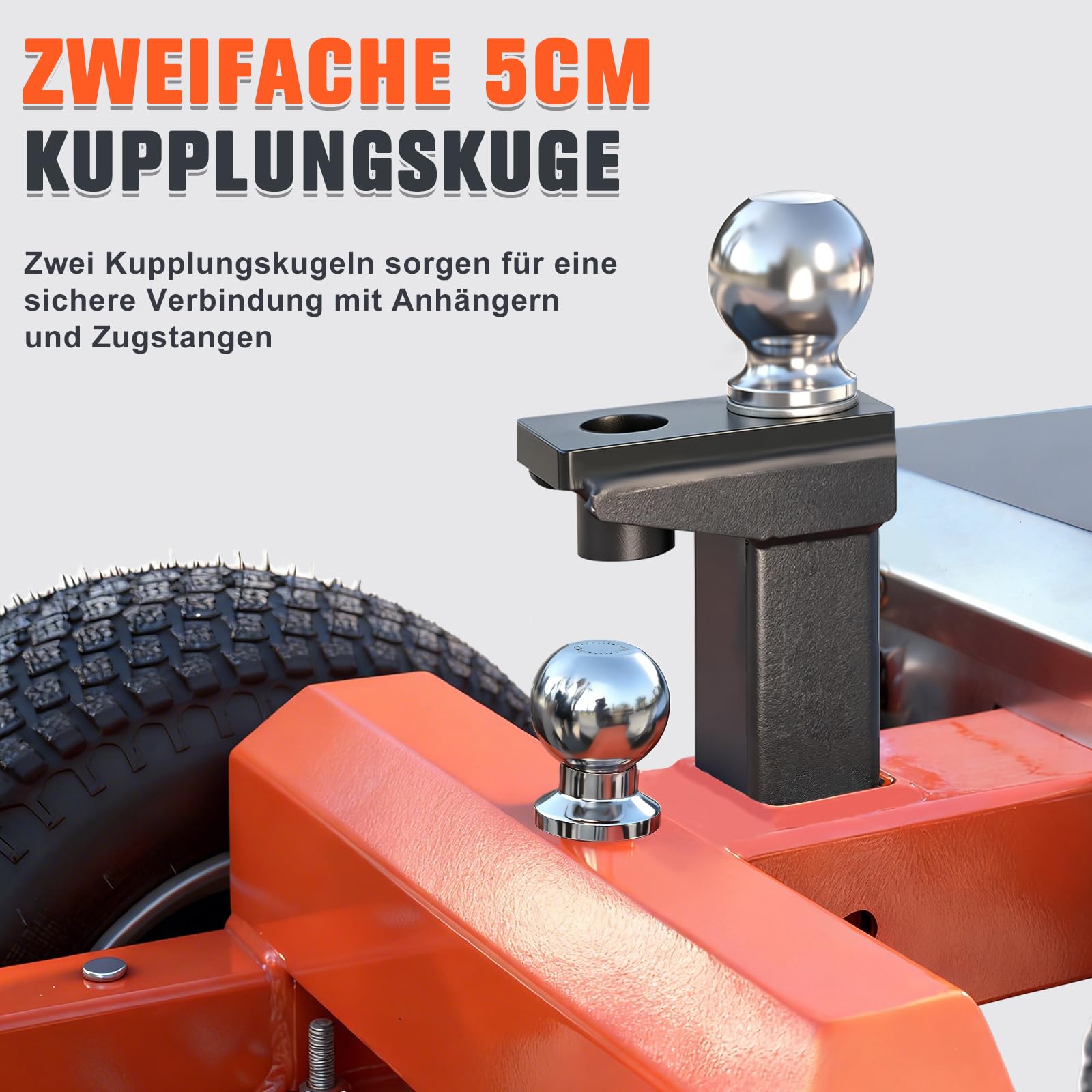Elektrischer Anhänger Dolly mit 2 Kuppelkugeln(50mm&47.6mm), Elektrischer Trailer Mover MaxTraglast 3400kg mit Geländerädern, Höhenverstellbar, Vorwärts/Rückwärts/Bremsschalter für RV, Boot, Wohnmobil