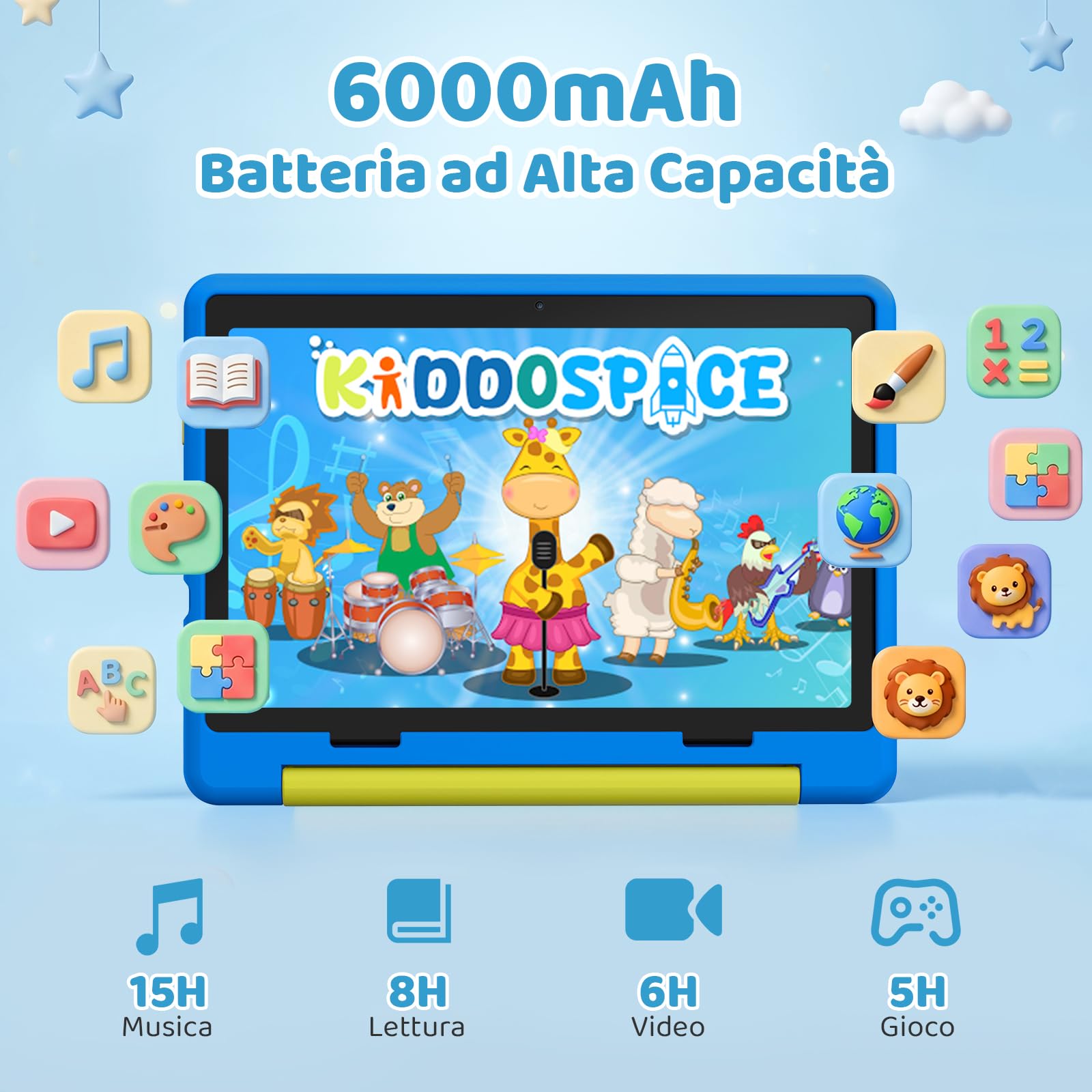 Gleeso Tablet Bambini | Android 16 Tablet per Bambini 10 Pollici, Kids Tablet | 24GB+1TB TF | Controllo Parentale | 8MP Fotocamera | WiFi 6/BT 5.3, Tablet con Custodia Protettiva - Blu
