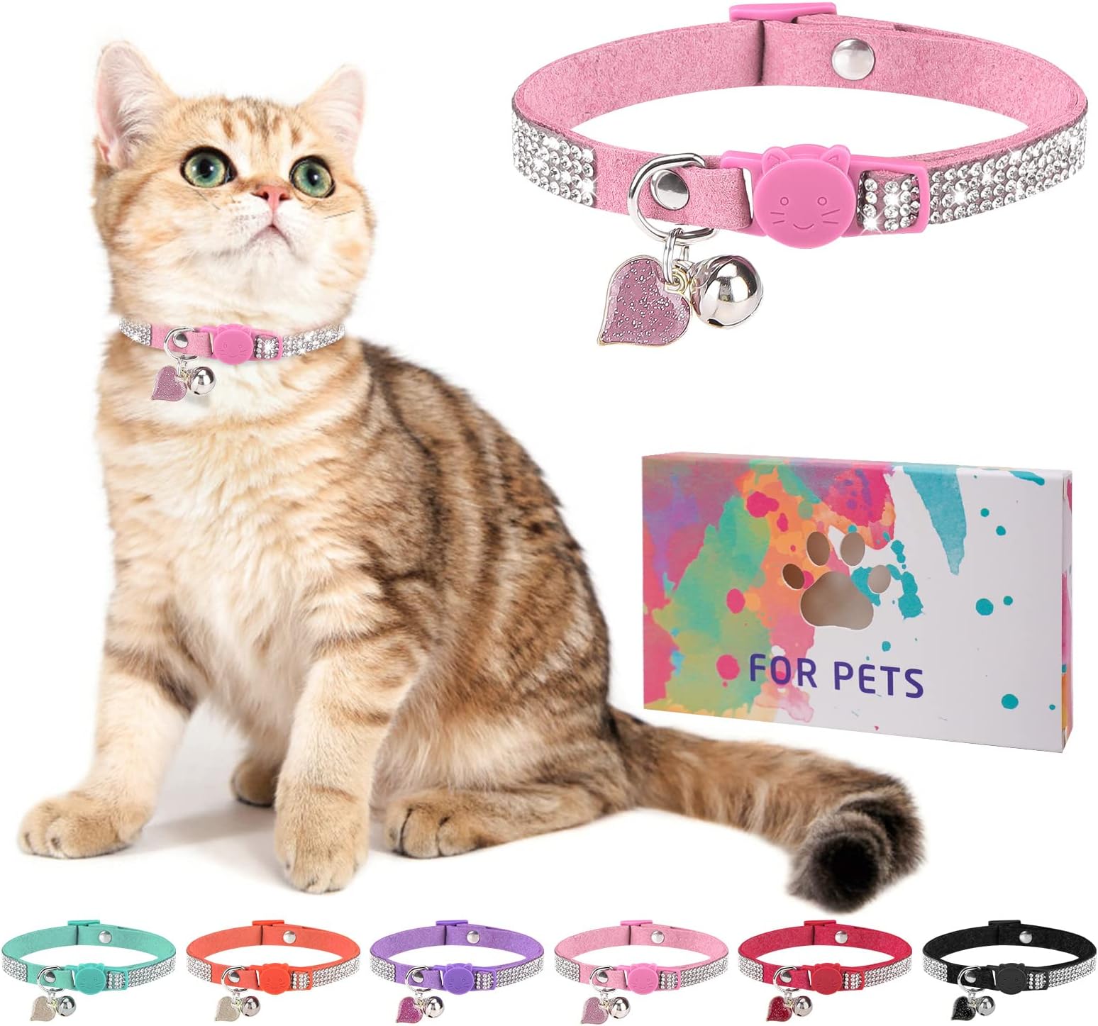 Sliverdew Collares De Terciopelo Para Gatos Con Campana Y Corbatín, Collares Ajustables Para