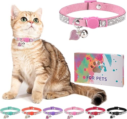 DILLYBUD Collar de gato con diamantes de imitación con campana, collar de diamante para gato con hebilla de seguridad, liberación rápida para niñas DILLYBUD Collar de gato con diamantes de imitación con campana, collar de diamante para gato con hebilla de seguridad, liberación rápida para niñas