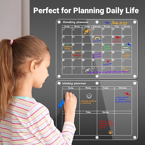 Miniatura 7 de Calendario magnético acrílico para refrigerador de 16 x 12 pulgadas, calendario mensual transparente, pizarra magnética de borrado en seco para