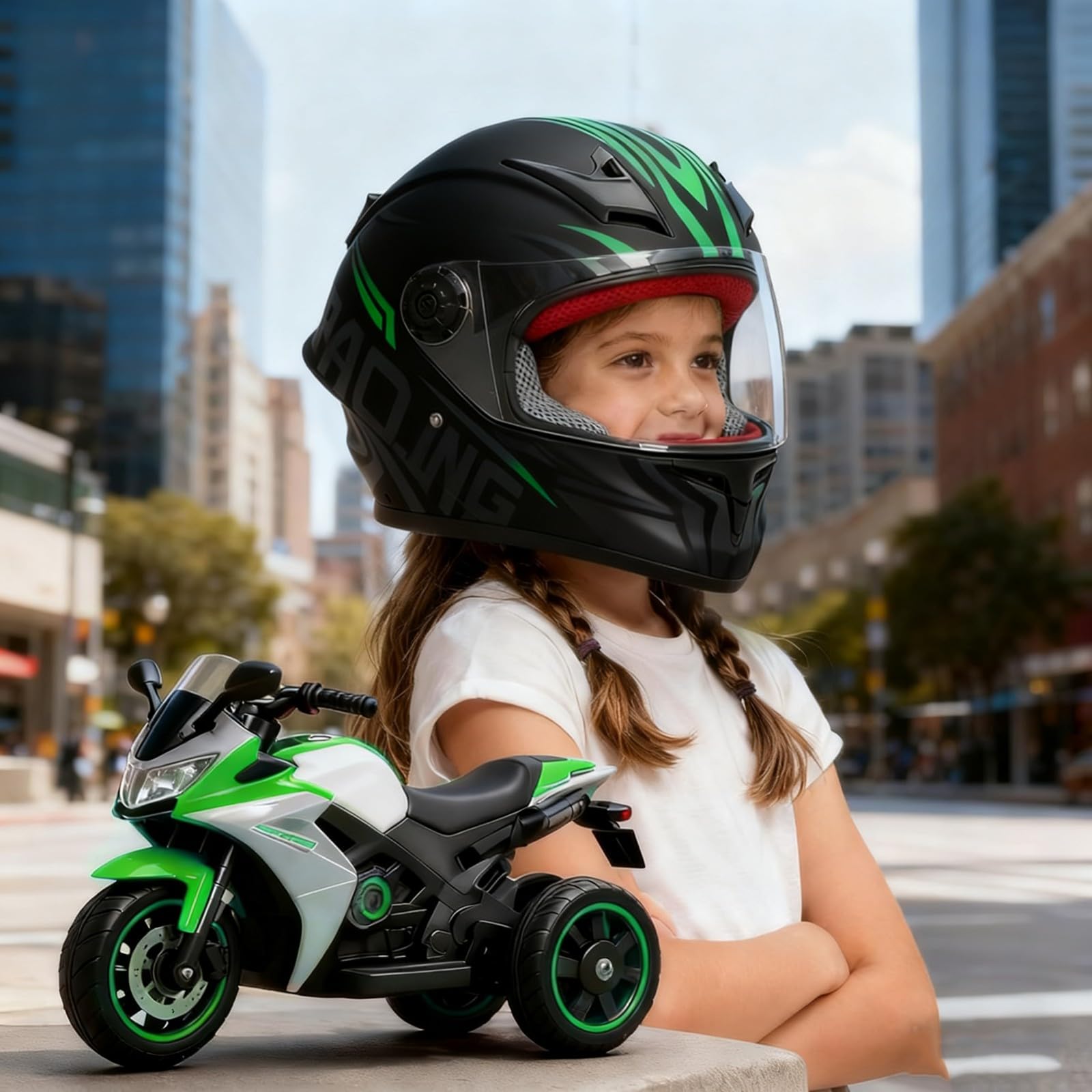 Casco Integrale Da Moto Per Bambini Estivi,3-12 Anni, Per Ragazzi E Ragazze, Omologato DOT,Casco Da Moto Retrò,Casco Jet Da Go-Kart, Cruiser, Ciclomotore,Caschi Da Bici Da Strada 6,L/(51~62cm)