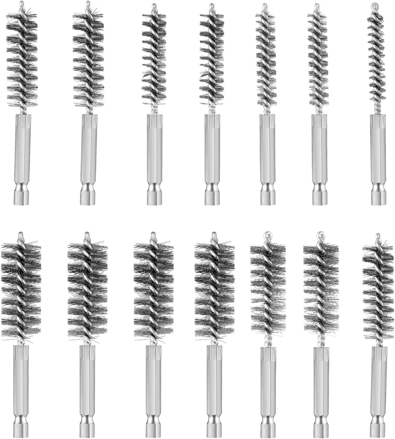 ARTIBOX 14PCS of 1/4 Inch Hex Shank, Stainless Steel Wire Pipe Brushes for Electric Drills, Suitable for Pipe Cleaning, can be Used for Internal Pipe polishing and deburring.
