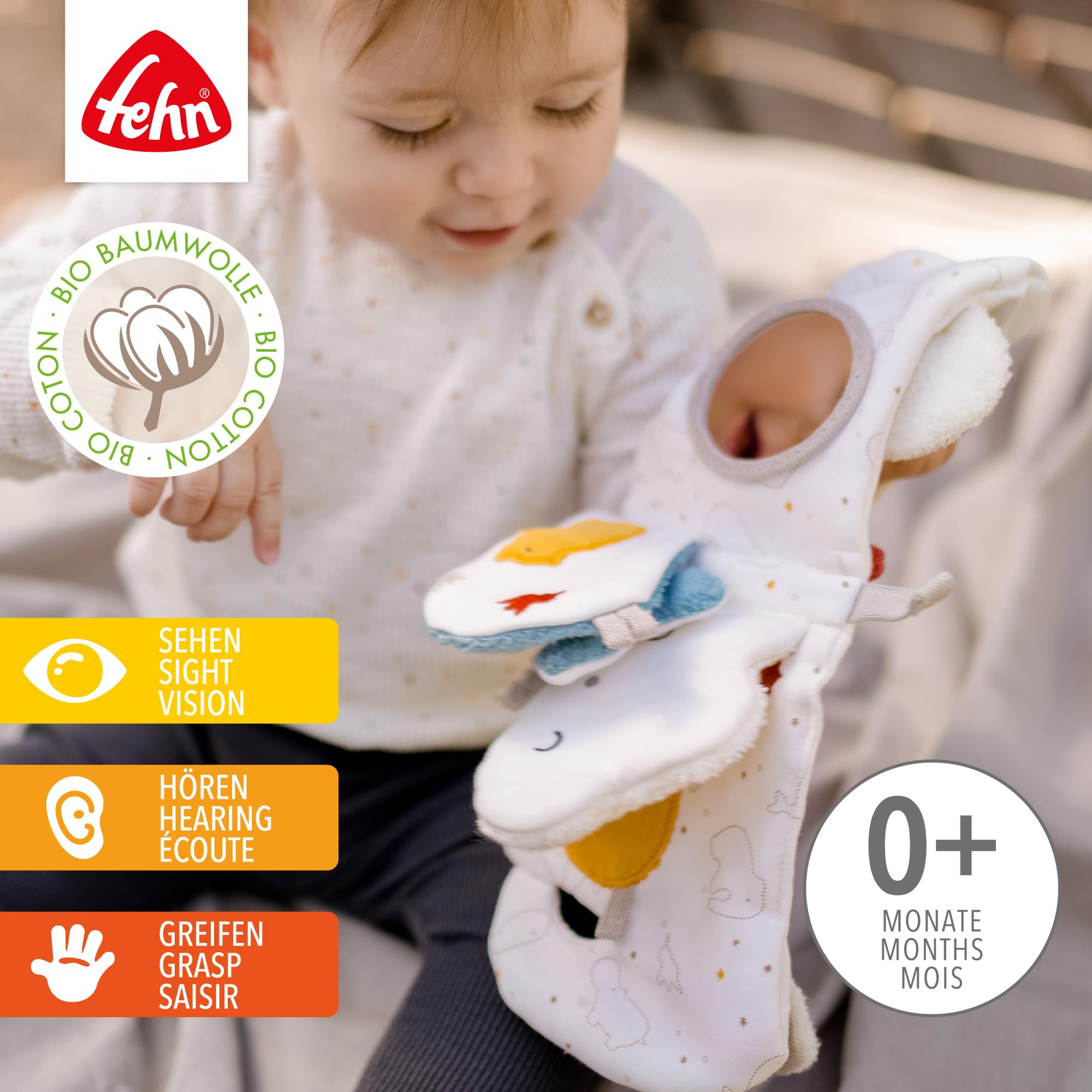 Sophie la Girafe – Sophie la Girafe Geschenkbox zur Geburt + Beißring & Fehn Soft Bilderbuch Elefant – Baby Fühlbuch mit Bio Baumwolle Stoff mit Tier Motiven