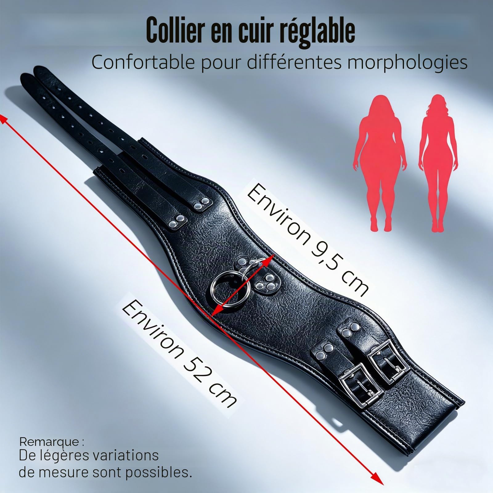 Collier en Cuir Corset Ras du Cou BDSM de Retenue pour Hommes et Femmes, Bondage pour le Sexe, Noir