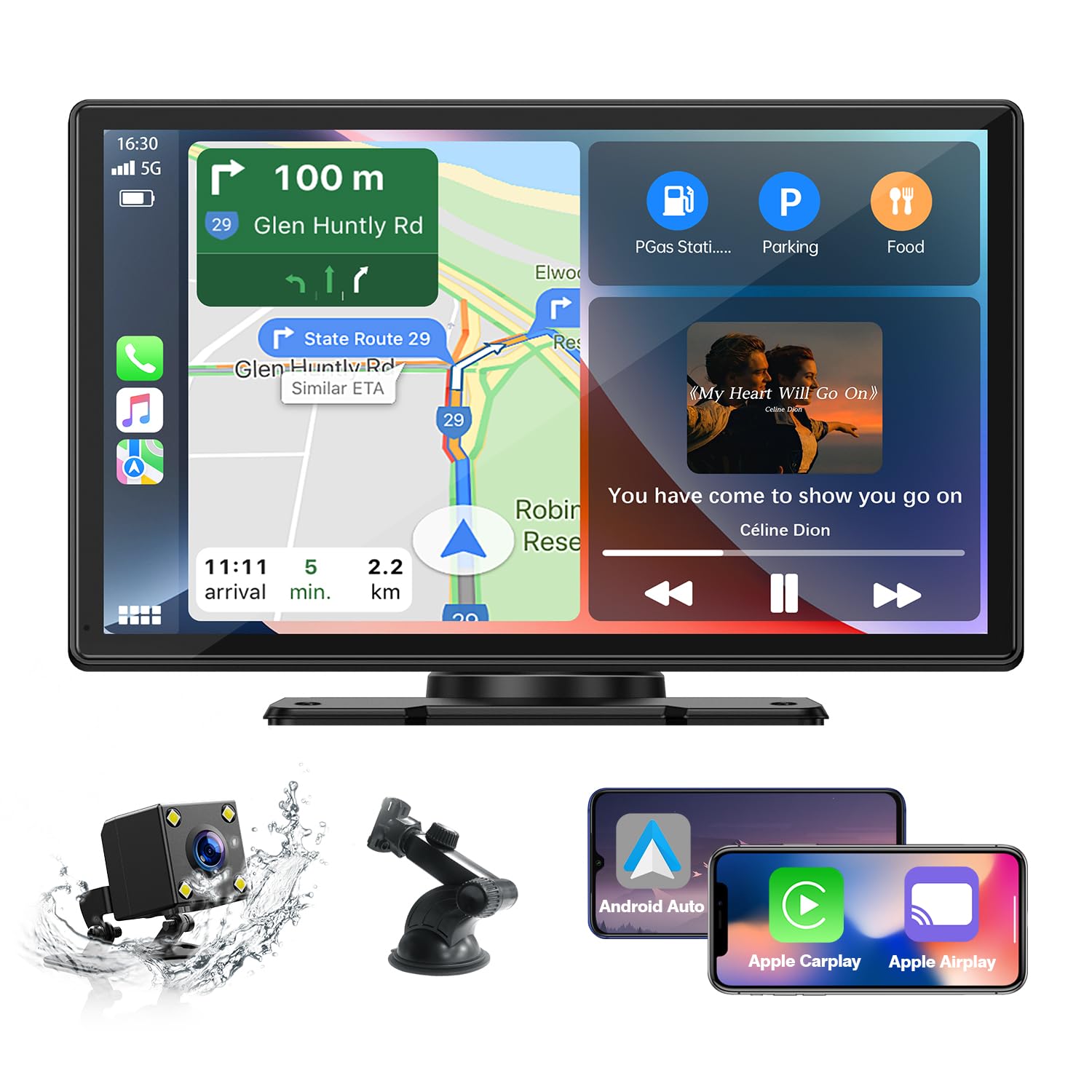 Volaylink Autoradio Auto 9" HD Touch Screen, Compatibile con Apple CarPlay & Android Auto Wireless, Bluetooth 5.0, Navigazione GPS, FM, Assistente Vocale Siri/Google, Telecamera Posteriore 1080P