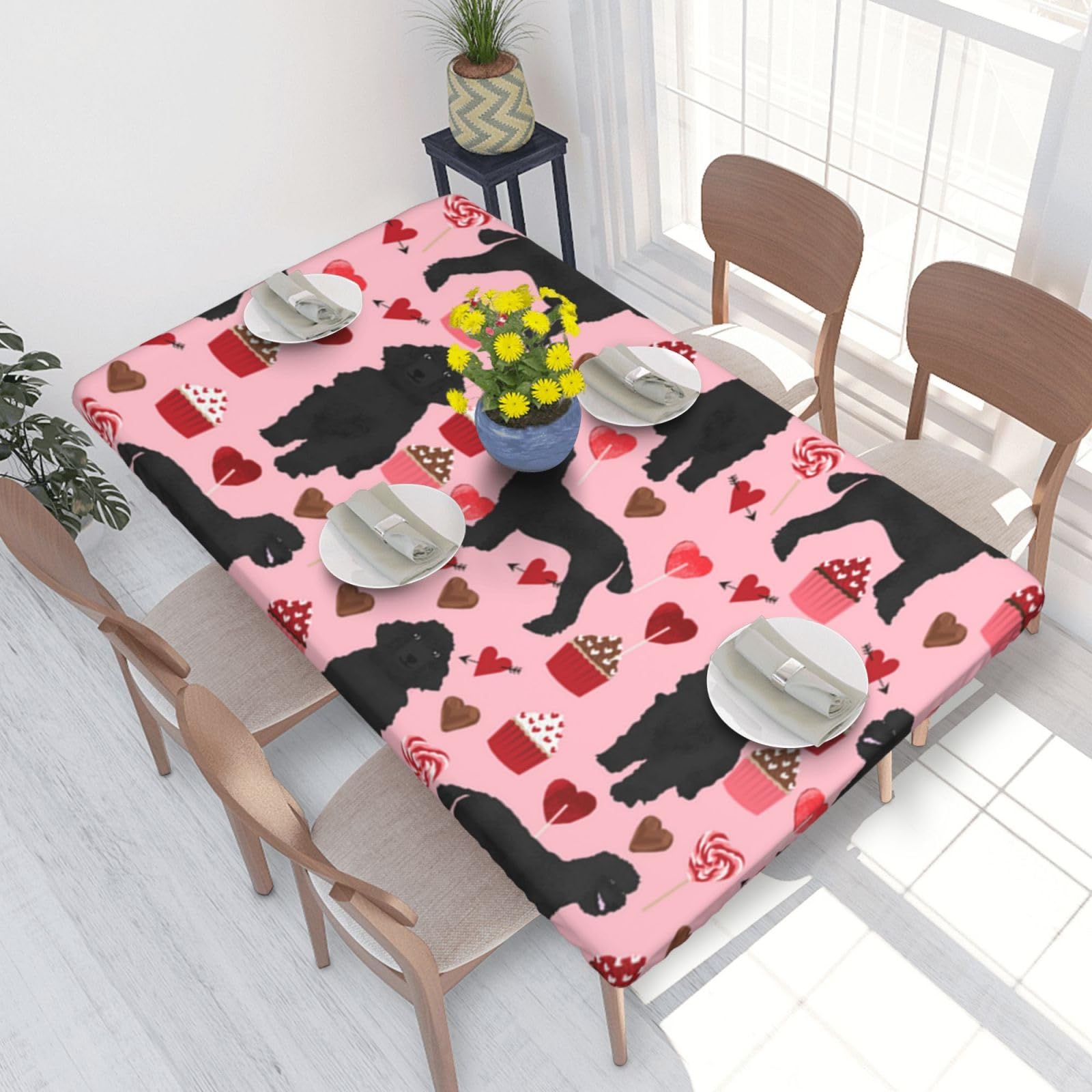 BNVSADC Pink Poodles Dogs Printed 4FT Tablecloth 122x76 CM Polyester Kitchen Water Resistant Table Cloth Dining Table Decoration Table Covers