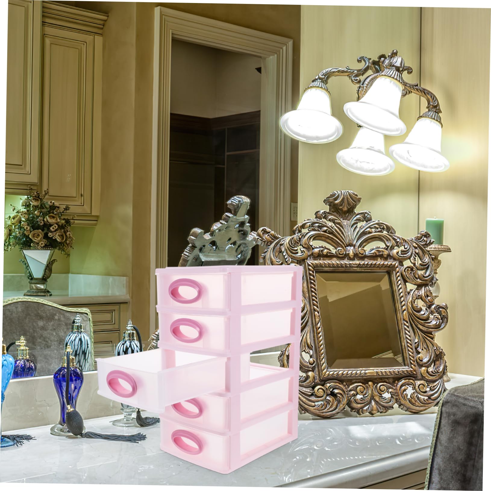 OSALADI Organizzatore da Scrivania Rosa in Pp 5 Cassetti per Ufficio e Cosmetici, Pratico e Decorativo per Conservare Piccoli Oggetti e Accessori Personali