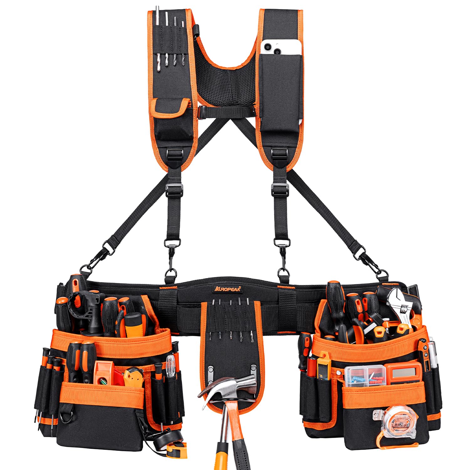 Tool Belt Suspenders, 33-Pocket Tool Belts for Men, Detachable & Adjustable Electrician Tool Belt, Tool Pouches Bag with Suspenders for Framers,Carpenter,Roofing,Contractor（33''-48'')