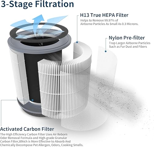 Miniatura 2 de Juego de 2 filtros de aire de repuesto para purificador Hynik Alviera HH001 filtración de 3 etapas de filtro H13 True HEPA filtro de carbón activado