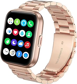 Compatible with SKG V7 Pro Bands, Lamshaw Stainless Steel Metal Replacement Strap Bracelet Compatible with SKG V7 Pro/ENOMIR ID208BT 1.7 Smart Watch/Aeac 1.7" Smartwatch ID208/ENGERWALL ID208BT/Konitee ID208BT Watch/DECWIN ID208 Smart Watch/FACOI ID208 Watch/VRPEFIT ID208BT Smart Watch