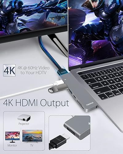 Miniatura 5 de Hub USB C para MacBook Pro, adaptador multipuerto USB C a 4K HDMI 7 en 2, puerto Thunderbolt PD, puertos USB 3.0, lector de tarjetas SDTF para