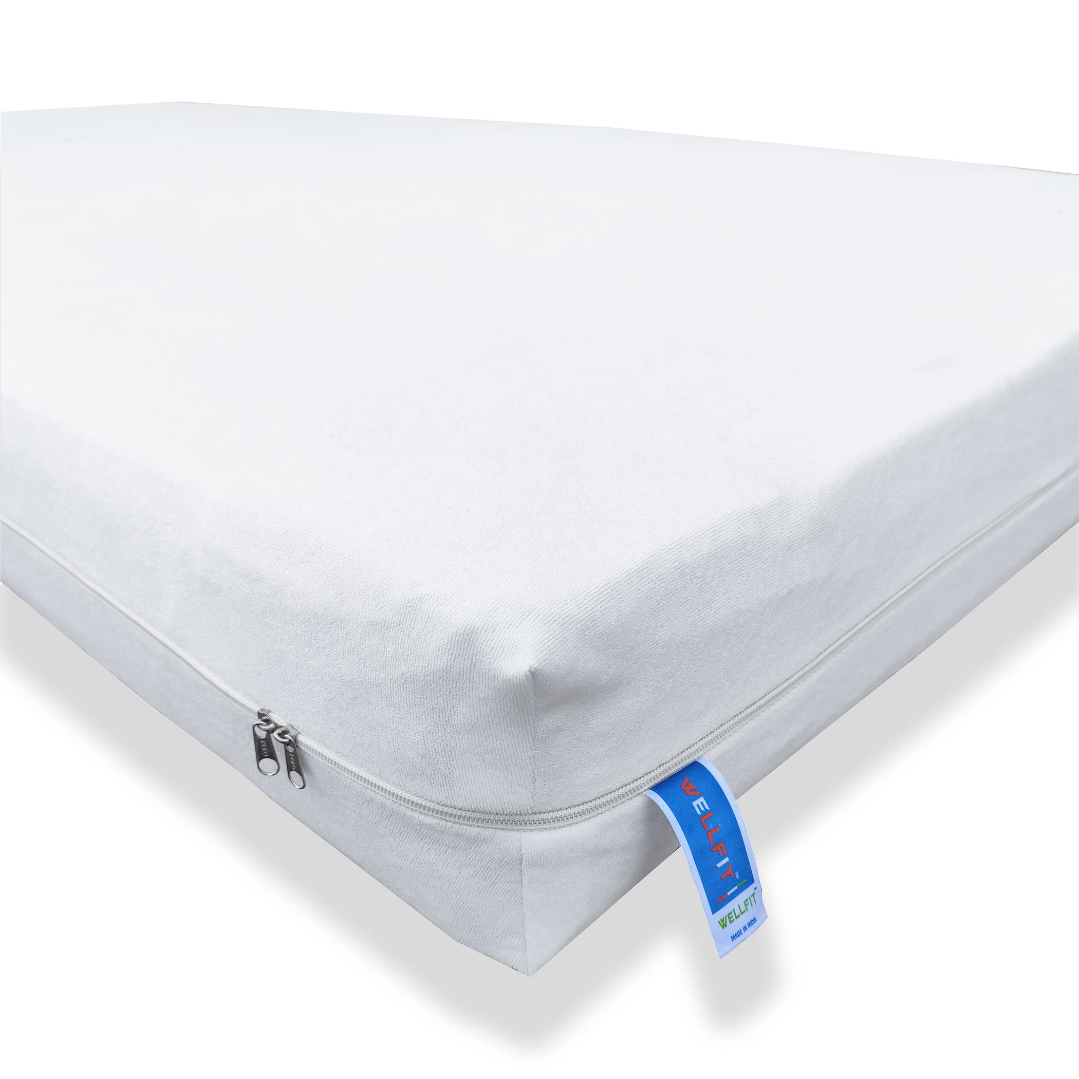 WELLFIT Mattress Protector with Zipper - 100% Waterproof Double Bed Size 72x72x6 Inches Mattress Cover - Cotton Terry Fabric Mattress Pad Cover Encasement – Six-Sided Enhanced Protection White-image-38