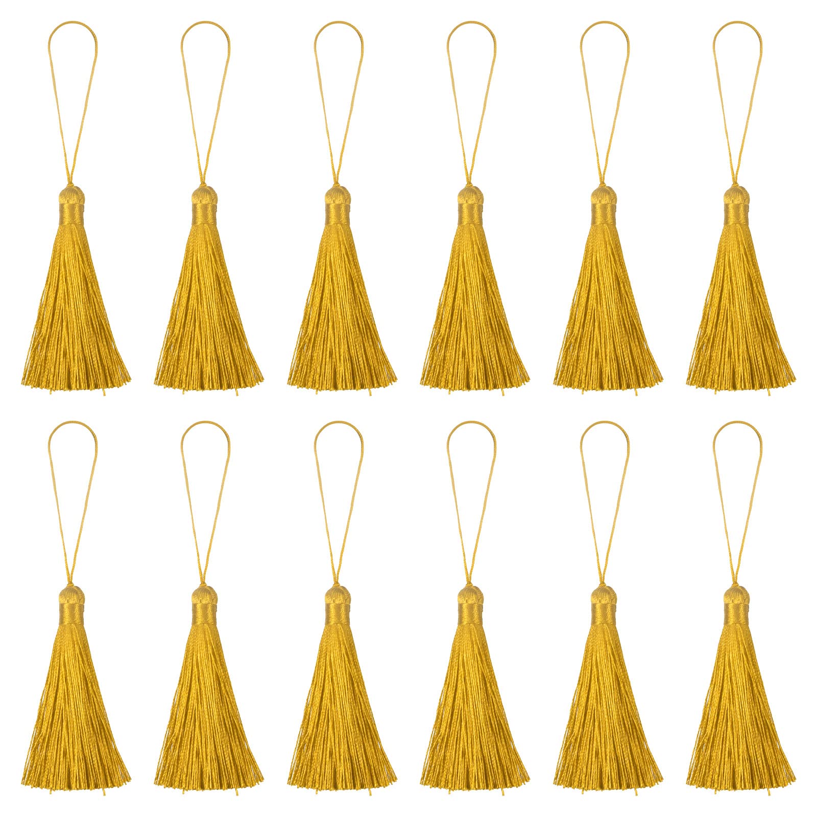 sourcing map Bookmark Tassels - 12Pcs 6.5" Silky Soft Mini Tassel with Loops for Keychain Graduation Handmade DIY Craft Accessory, Wheat