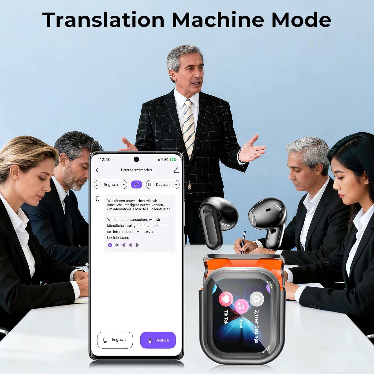 NE20 Translation Earbuds Real Time - AI 135 Language Translator Ear Buds with LCD Touch Screen Wireless Earphones Bluetooth Headphones for Travel Business Learning